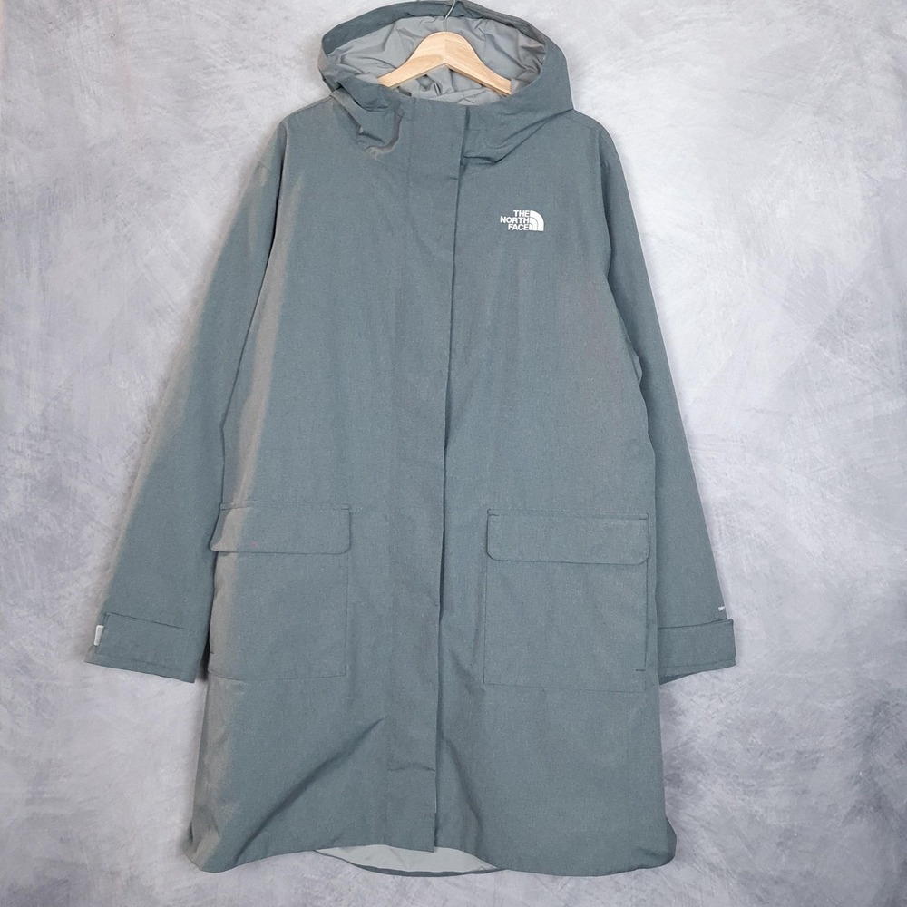 The North Face Coat Womens 2X Gray Hooded Long City Breeze Rain Parka